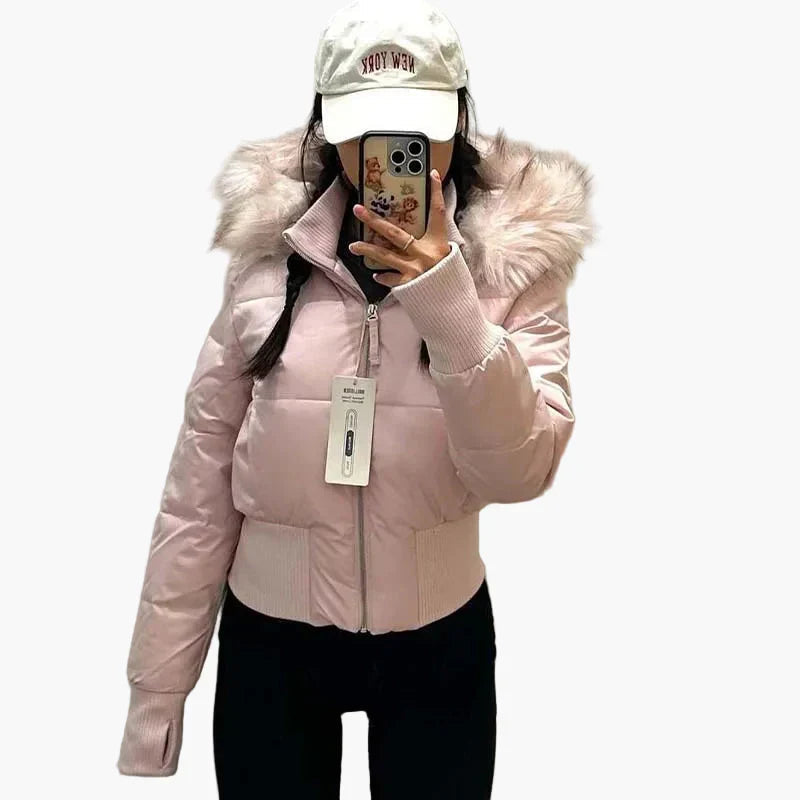 Winterjacke Damen Mit Kapuze und cropped Schnitt - J&B - 3 - Jasminaboutique.com