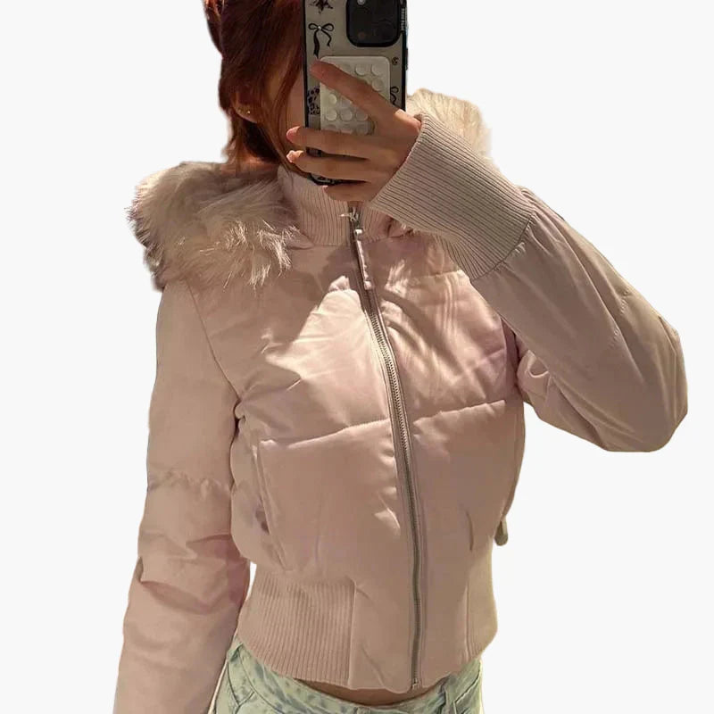 Winterjacke Damen Mit Kapuze und cropped Schnitt - J&B - 4 - Jasminaboutique.com