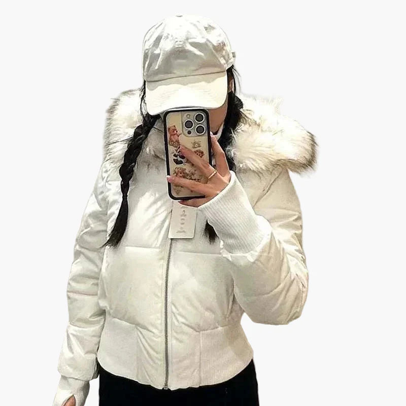 Winterjacke Damen Mit Kapuze und cropped Schnitt - J&B - 5 - Jasminaboutique.com
