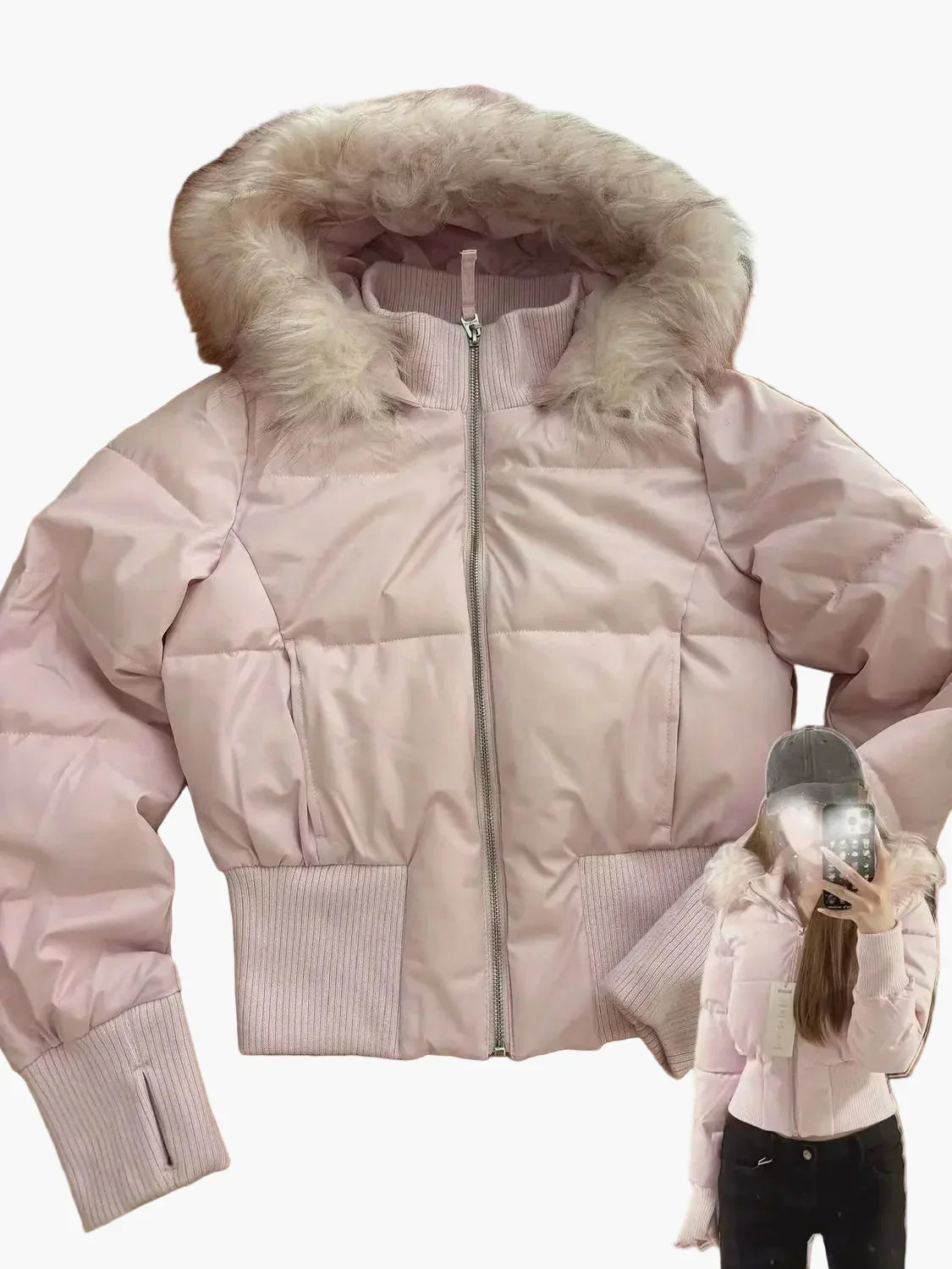 Winterjacke Damen Mit Kapuze und cropped Schnitt - J&B - 6 - Jasminaboutique.com