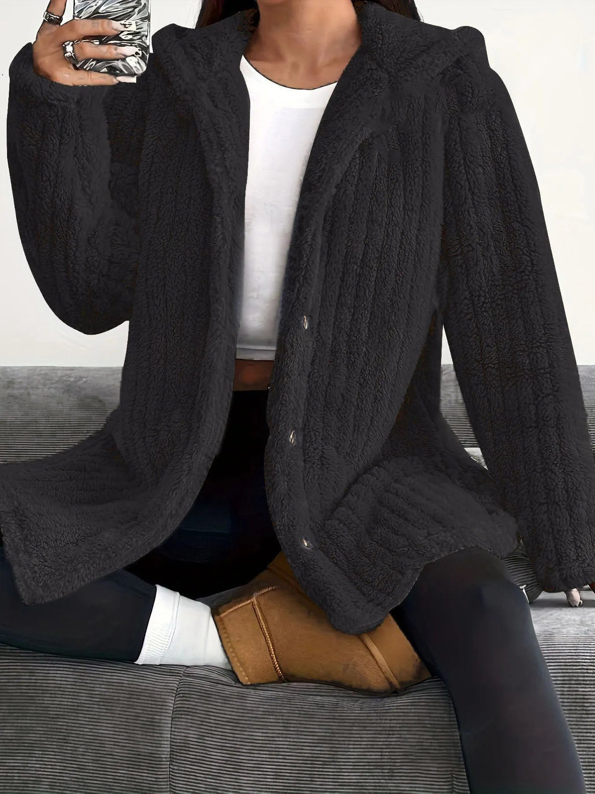 Jacket Damen mit Kapuze und Knopfverschluss - J&B - 5 - Jasminaboutique.com