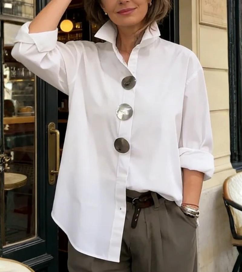 Bluse Damen mit Stehkragen und großen Knöpfen - J&B - 2 - Jasminaboutique.com