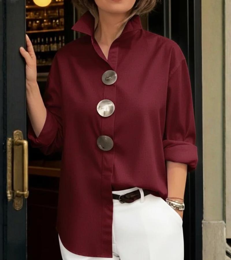 Bluse Damen mit Stehkragen und großen Knöpfen - J&B - 3 - Jasminaboutique.com