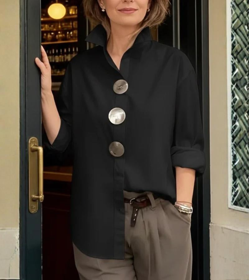 Bluse Damen mit Stehkragen und großen Knöpfen - J&B - 4 - Jasminaboutique.com