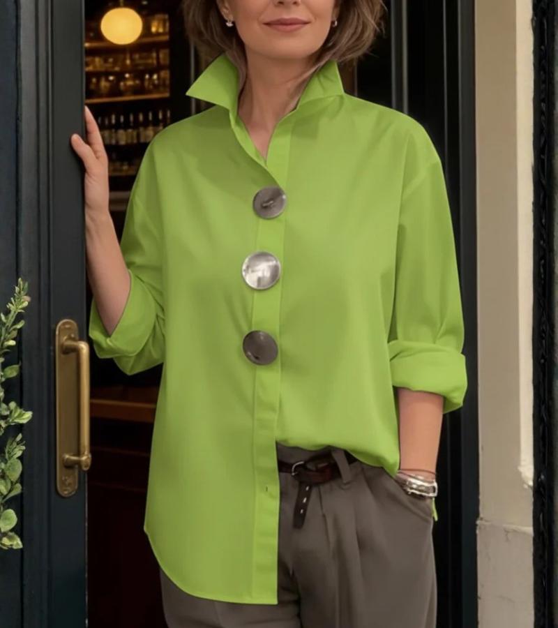 Bluse Damen mit Stehkragen und großen Knöpfen - J&B - 5 - Jasminaboutique.com