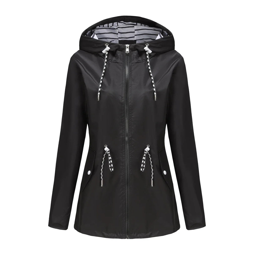 Damen Jacke mit Taillenzug und Kapuze - J&B - 6 - Jasminaboutique.com