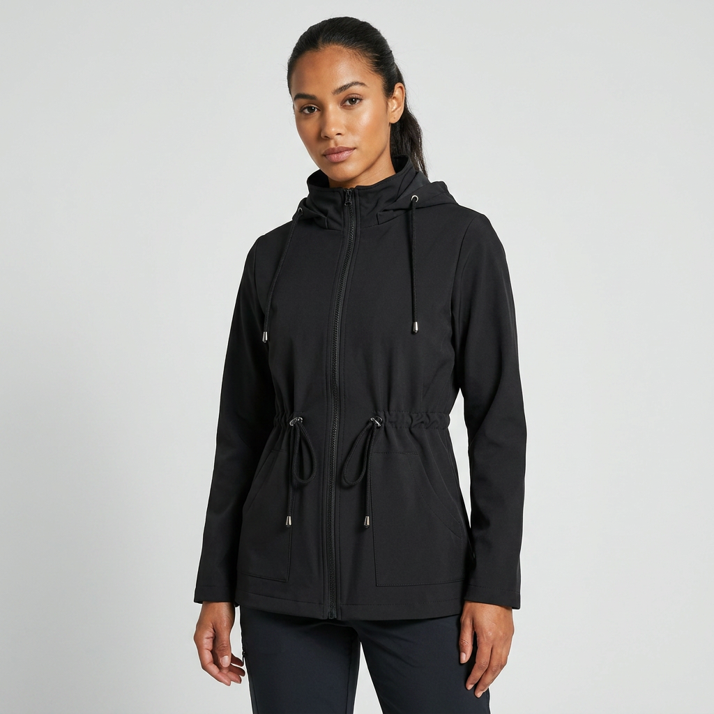 Damen Jacke mit verstellbarem Taillenbund und Kapuze - J&B - 3 - Jasminaboutique.com