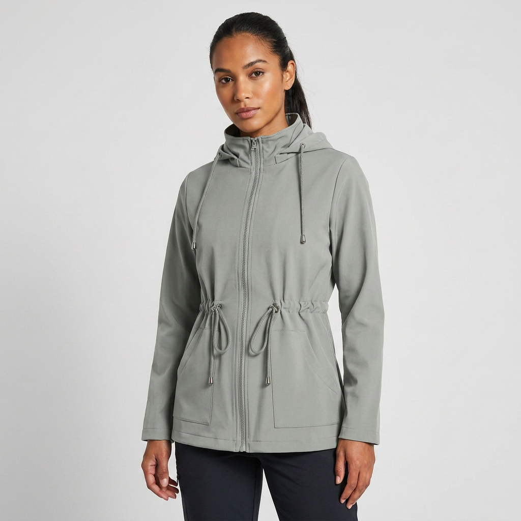 Damen Jacke mit verstellbarem Taillenbund und Kapuze - J&B - 4 - Jasminaboutique.com