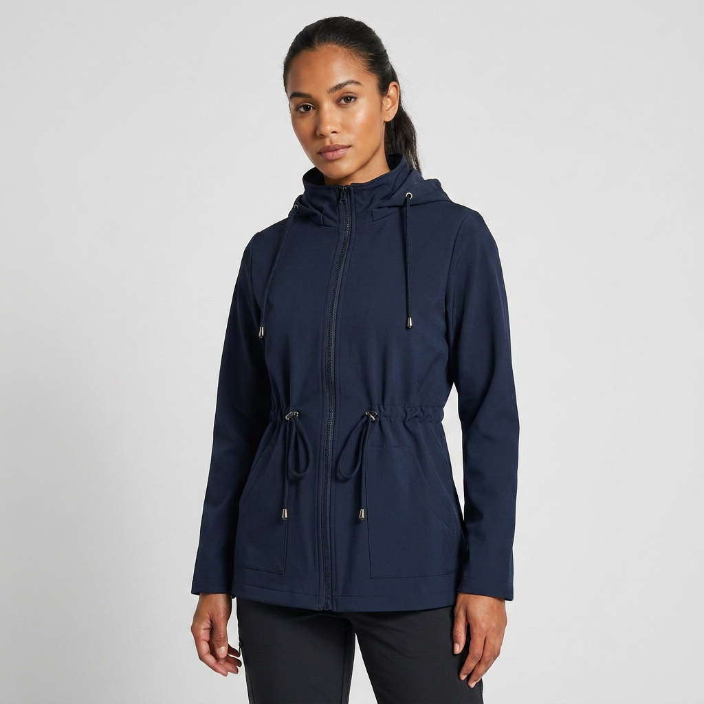 Damen Jacke mit verstellbarem Taillenbund und Kapuze - J&B - 5 - Jasminaboutique.com
