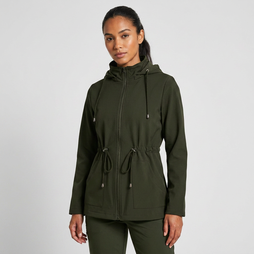 Damen Jacke mit verstellbarem Taillenbund und Kapuze - J&B - 6 - Jasminaboutique.com
