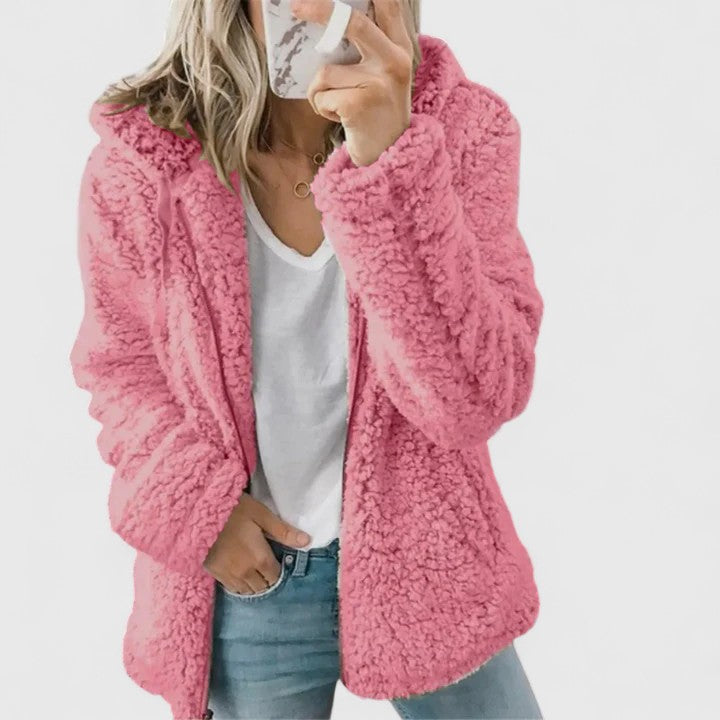 Jacke Damen mit Kapuze und flauschigem Schnitt - J&B - 2 - Jasminaboutique.com