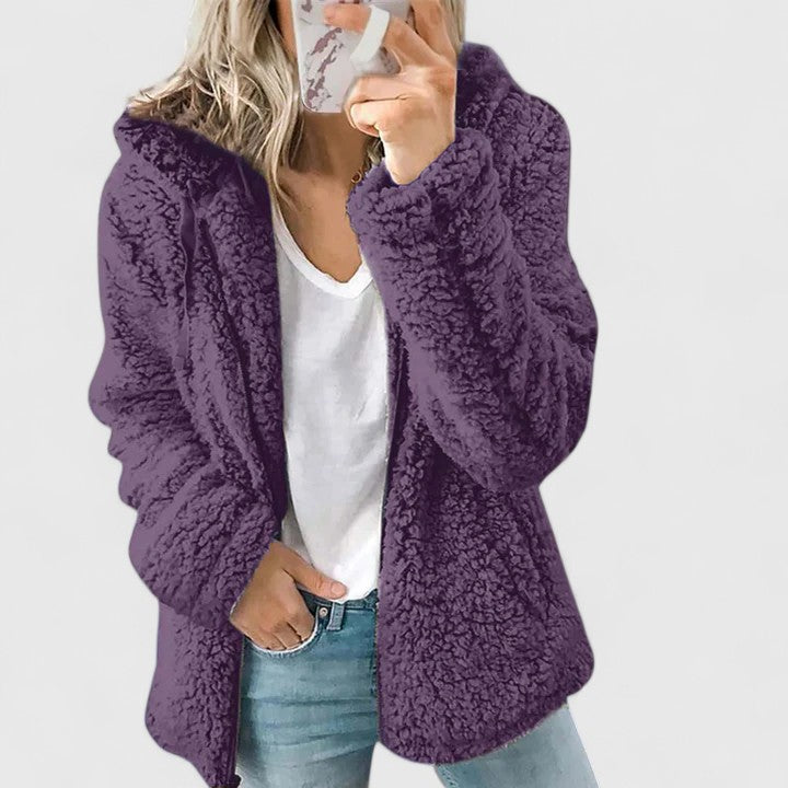 Jacke Damen mit Kapuze und flauschigem Schnitt - J&B - 6 - Jasminaboutique.com