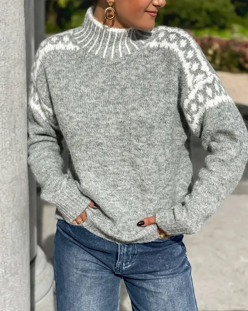 Pullover Damen mit Stehkragen und trendigem Muster - J&B - 1 - Jasminaboutique.com