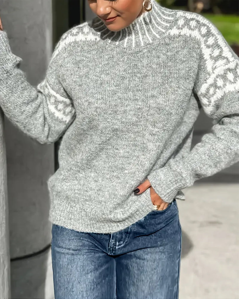 Pullover Damen mit Stehkragen und trendigem Muster - J&B - 3 - Jasminaboutique.com