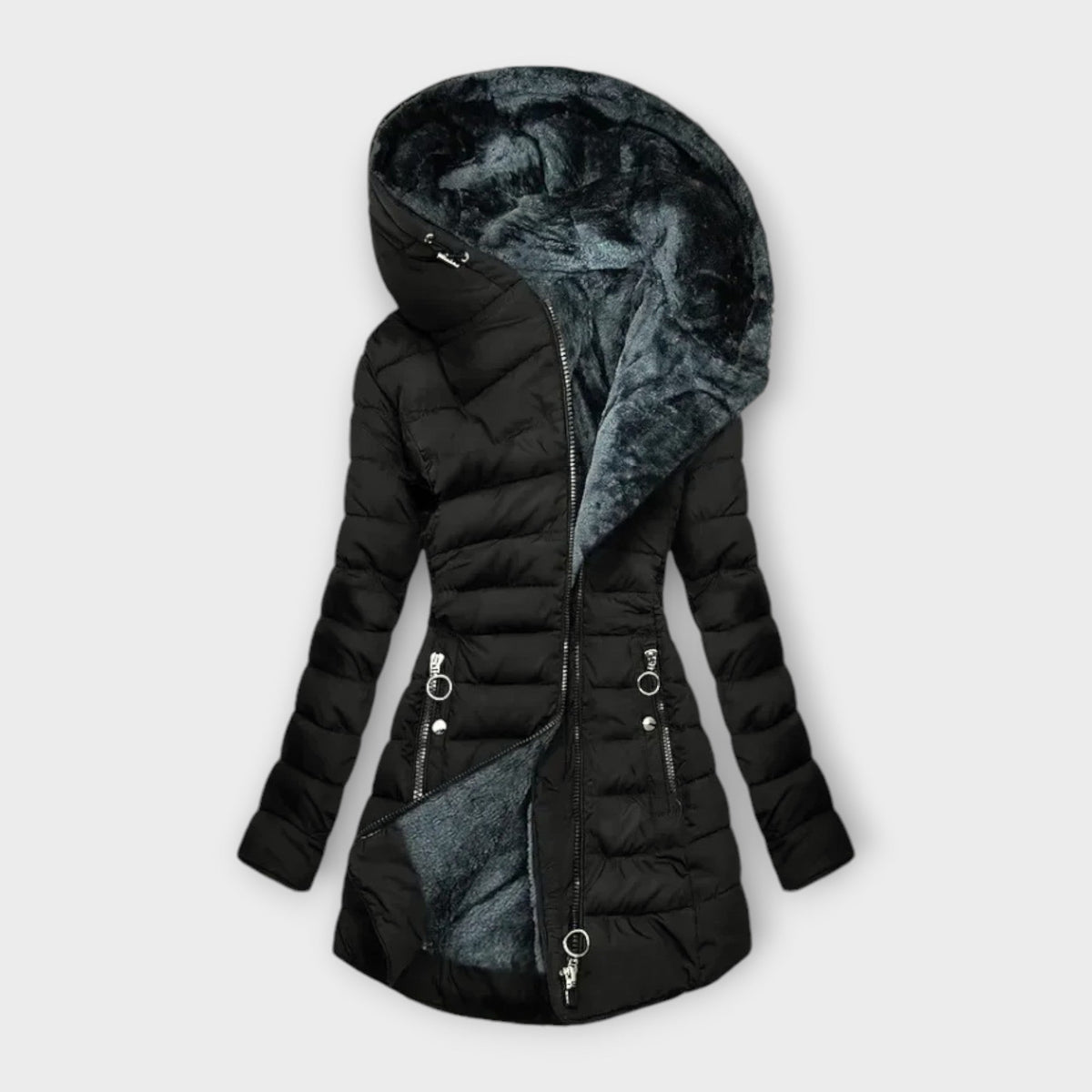 Damen Jacke mit Kapuze und taillierter Passform - J&B - 2 - Jasminaboutique.com