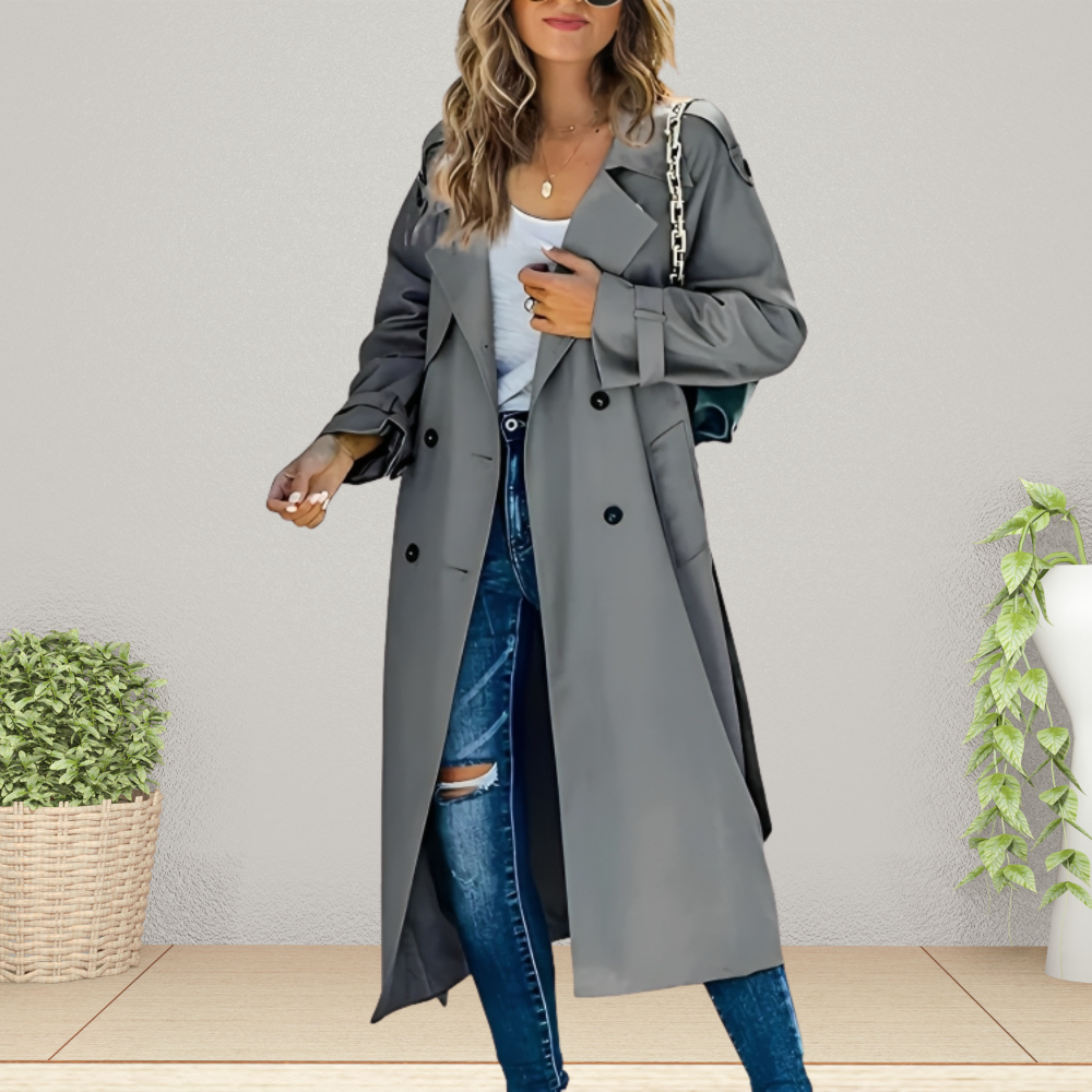 Trench Coat Damen mit doppelter Knopfleiste und klassischem Revers - J&B - 3 - Jasminaboutique.com