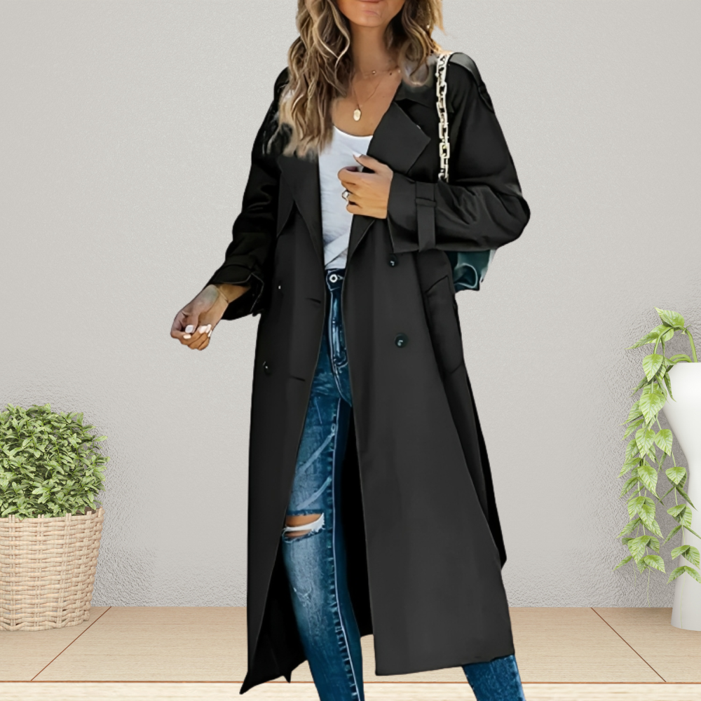 Trench Coat Damen mit doppelter Knopfleiste und klassischem Revers - J&B - 5 - Jasminaboutique.com
