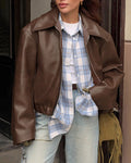 Cropped Lederjacke Damen mit Reißverschluss und Oversized Schnitt - J&B - 2 - Jasminaboutique.com