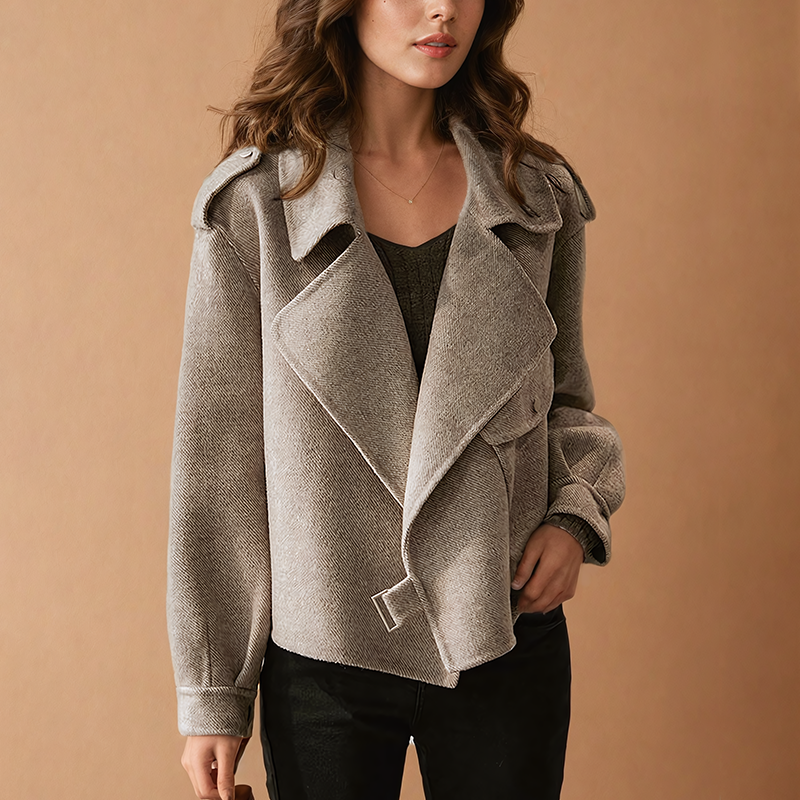 Damen Jacke mit breitem Kragen und asymmetrischem Schnitt - J&B - 1 - Jasminaboutique.com