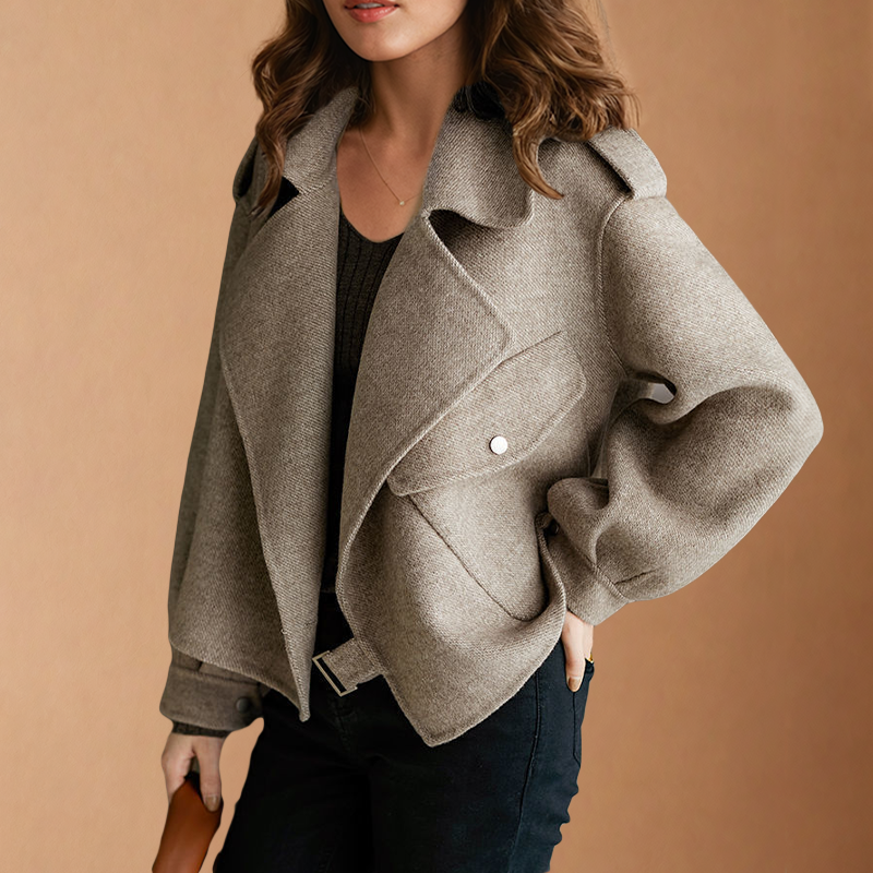 Damen Jacke mit breitem Kragen und asymmetrischem Schnitt - J&B - 2 - Jasminaboutique.com