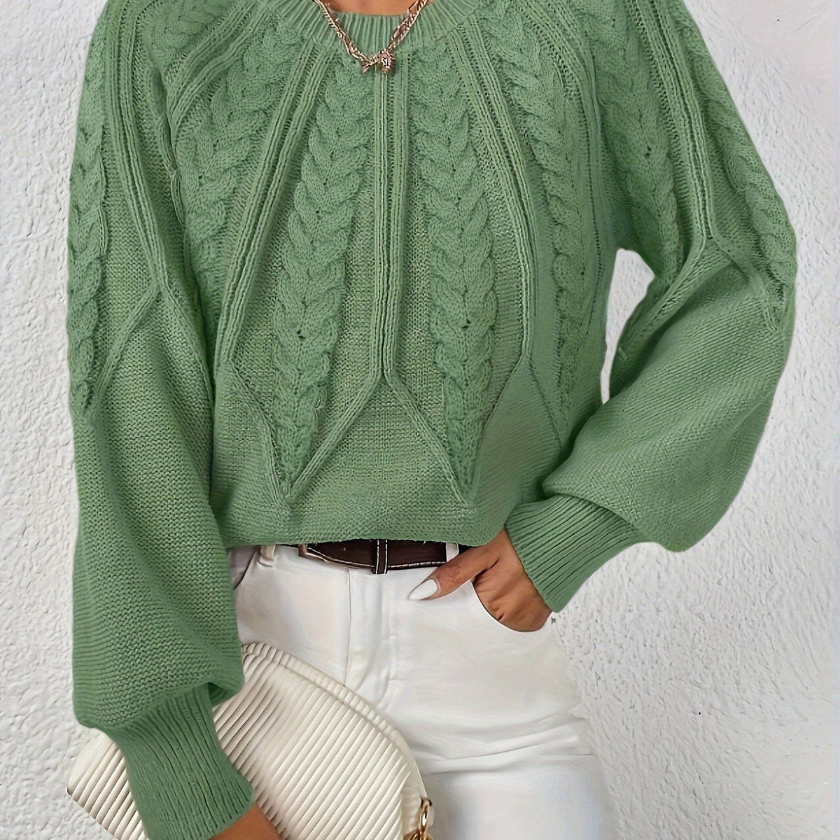 Pullover Damen mit Zopfmuster und weitem Schnitt - J&B - 1 - Jasminaboutique.com