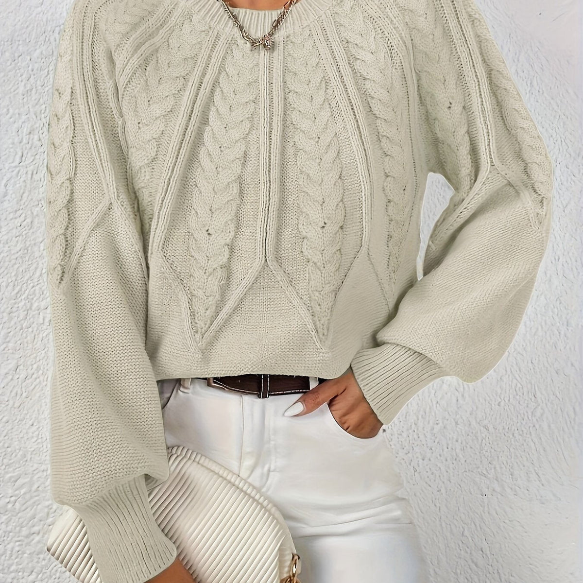 Pullover Damen mit Zopfmuster und weitem Schnitt - J&B - 2 - Jasminaboutique.com