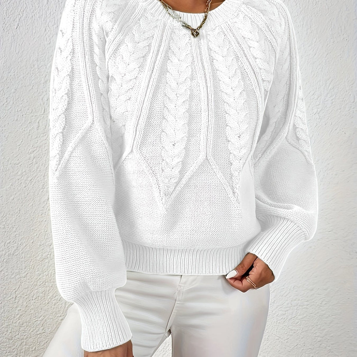 Pullover Damen mit Zopfmuster und weitem Schnitt - J&B - 4 - Jasminaboutique.com