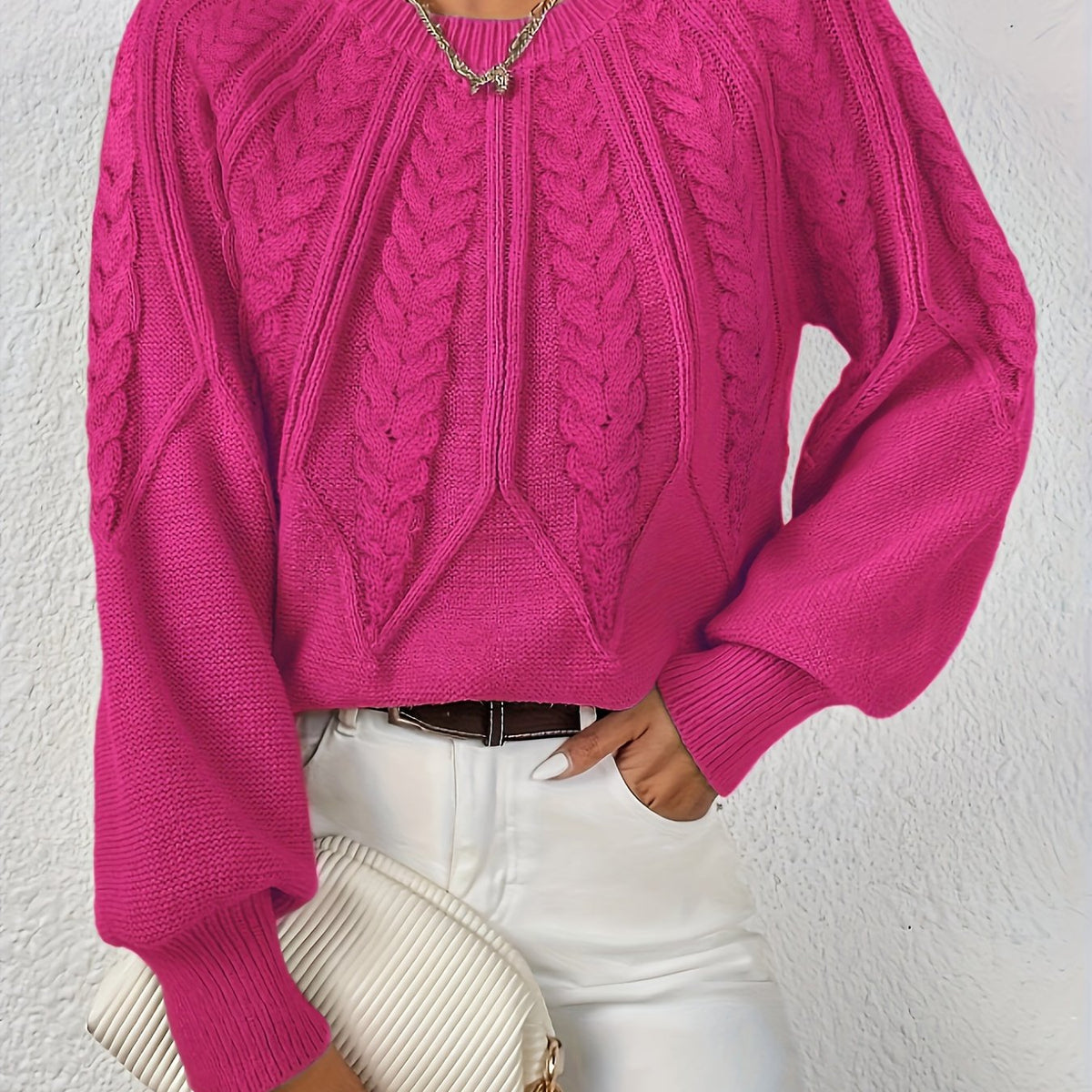Pullover Damen mit Zopfmuster und weitem Schnitt - J&B - 11 - Jasminaboutique.com