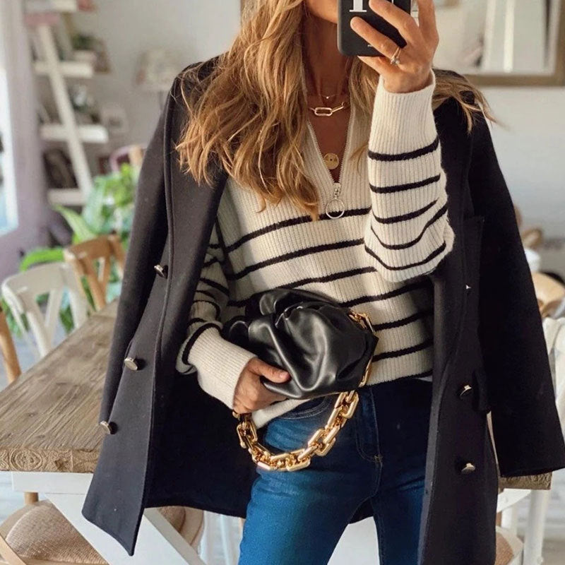 Pullover Damen mit Stehkragen und Reißverschluss - J&B - 5 - Jasminaboutique.com