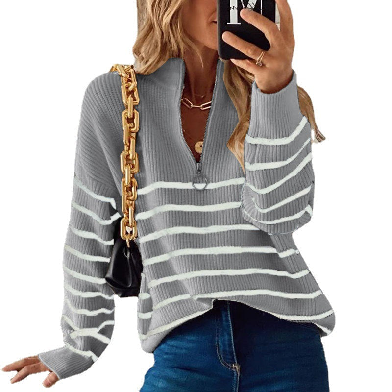 Pullover Damen mit Stehkragen und Reißverschluss - J&B - 6 - Jasminaboutique.com