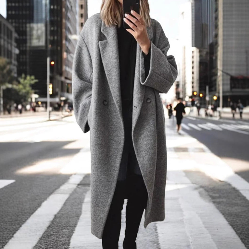 Oversized Mantel Damen mit doppelter Knopfleiste und weitem Schnitt - J&B - 6 - Jasminaboutique.com