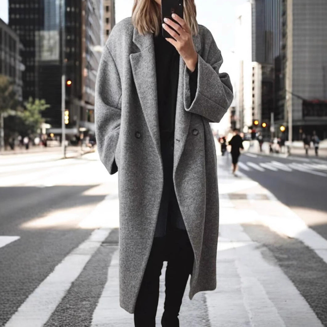 Oversized Mantel Damen mit doppelter Knopfleiste und weitem Schnitt - J&B - 6 - Jasminaboutique.com