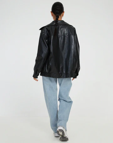 Lederjacke Damen mit lässigem Schnitt und weitem Kragen - J&B - 6 - Jasminaboutique.com