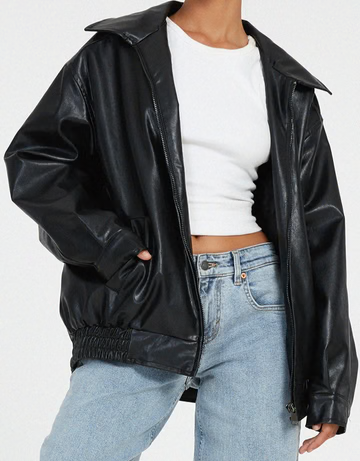 Lederjacke Damen mit lässigem Schnitt und weitem Kragen - J&B - 7 - Jasminaboutique.com