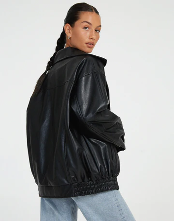 Lederjacke Damen mit lässigem Schnitt und weitem Kragen - J&B - 8 - Jasminaboutique.com