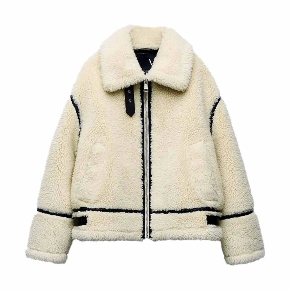 Teddyjacke Damen mit Kontrastdetails und lässigem Schnitt - J&B - 1 - Jasminaboutique.com
