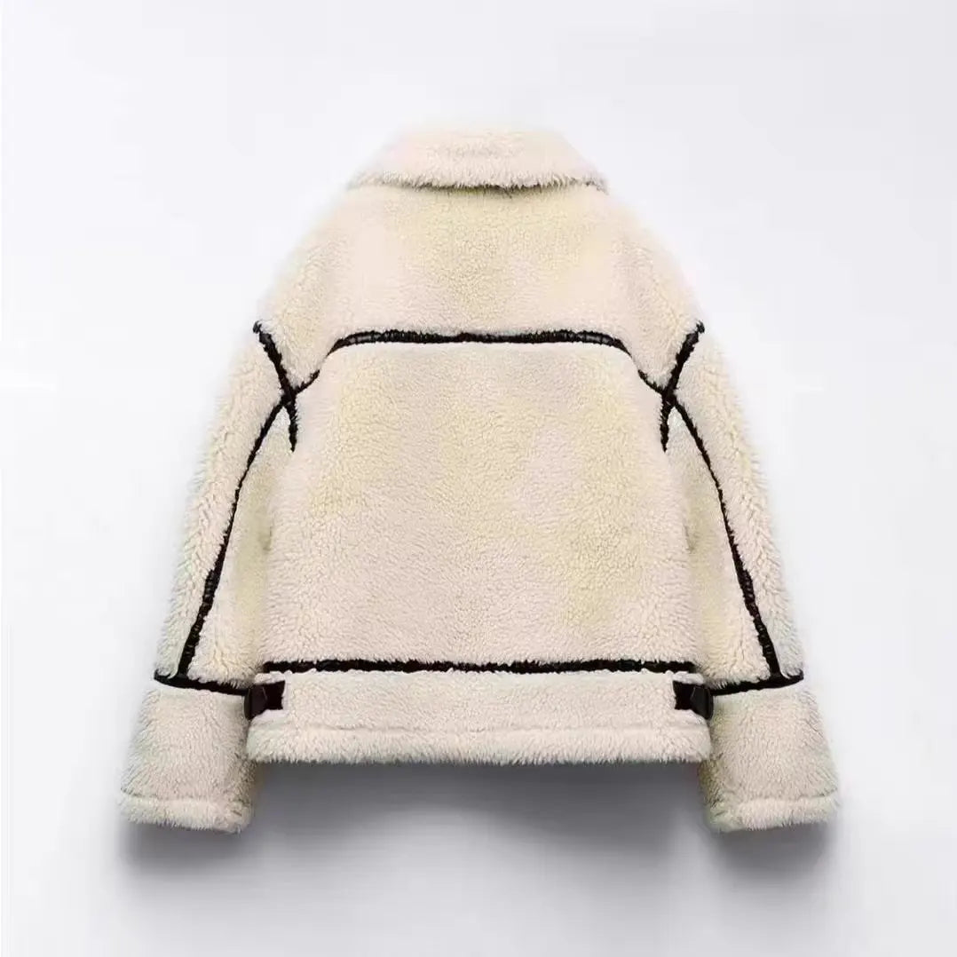 Teddyjacke Damen mit Kontrastdetails und lässigem Schnitt - J&B - 4 - Jasminaboutique.com