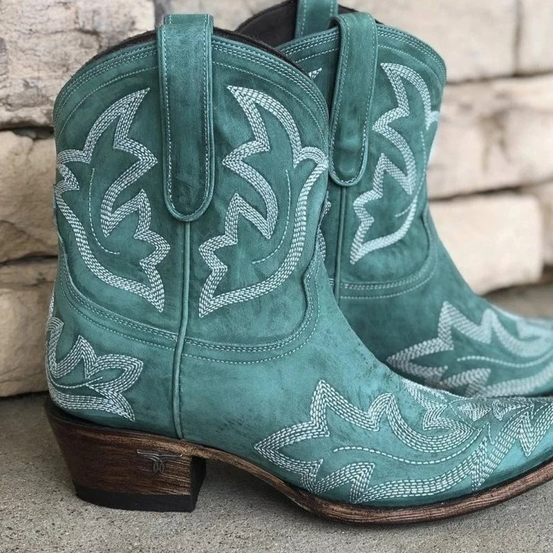 Stiefeletten Damen mit Western-Design und Blockabsatz - J&B - 3 - Jasminaboutique.com