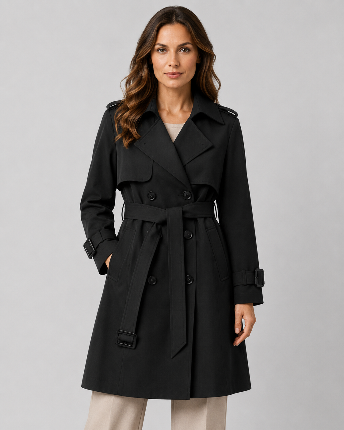 Trenchcoat Damen mit Gürtel und doppelter Knopfleiste - J&B - 1 - Jasminaboutique.com