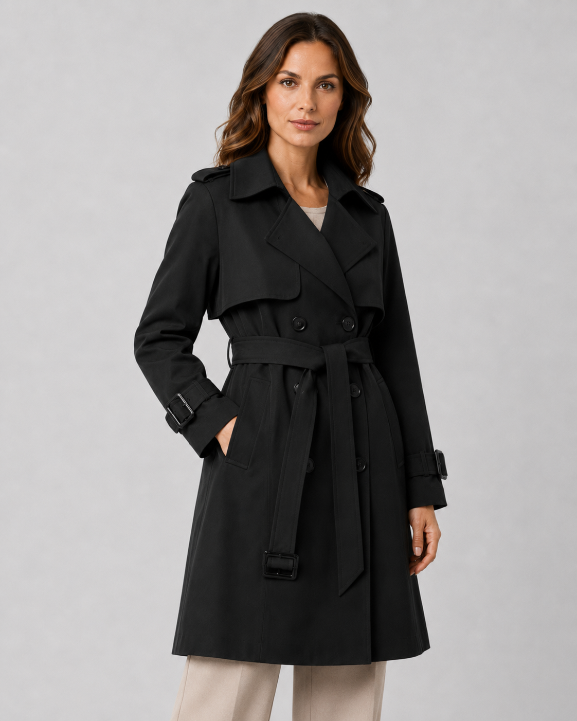 Trenchcoat Damen mit Gürtel und doppelter Knopfleiste - J&B - 2 - Jasminaboutique.com