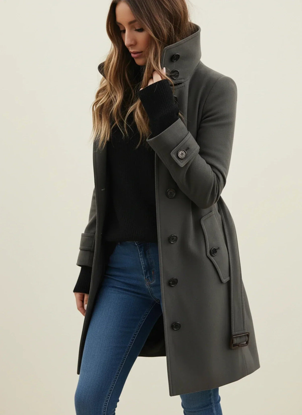 Mantel Damen Gerade geschnitten mit Gürtel - J&B - 1 - Jasminaboutique.com
