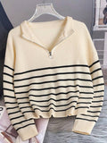 Pullover Damen mit halbem Reißverschluss und Streifen - J&B - 2 - Jasminaboutique.com
