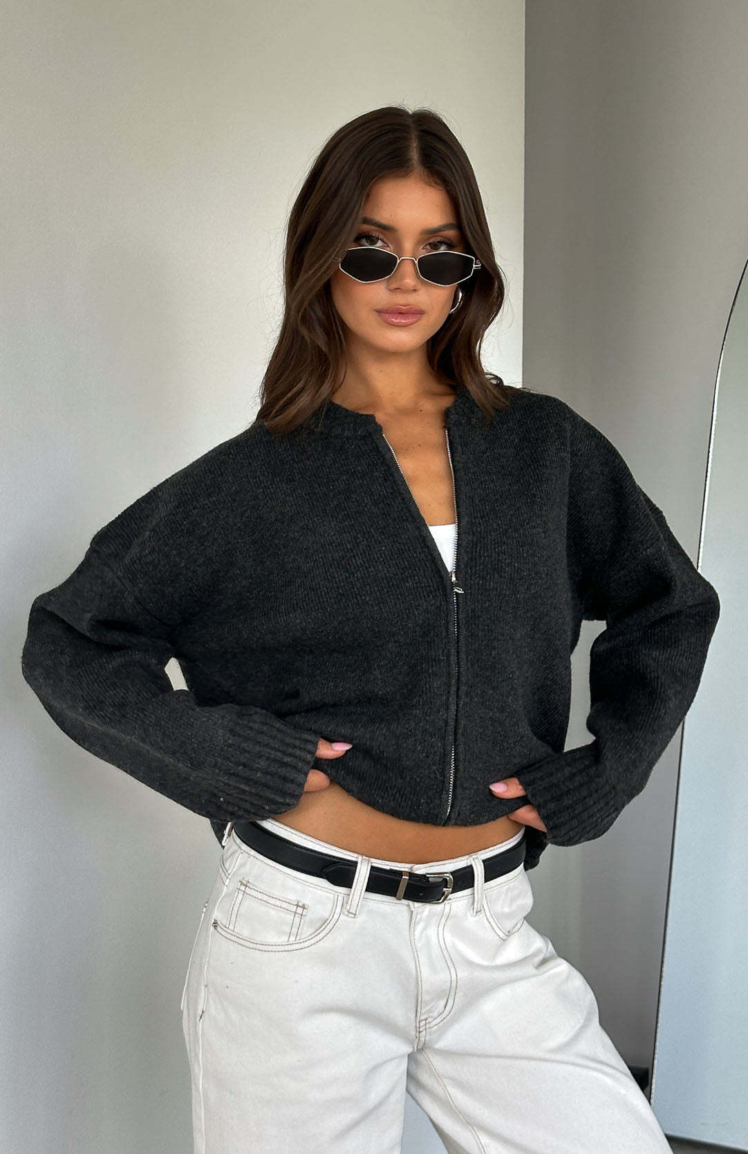 Cardigan Damen mit Drop-Shoulder-Schnitt und Reißverschluss - J&B - 7 - Jasminaboutique.com