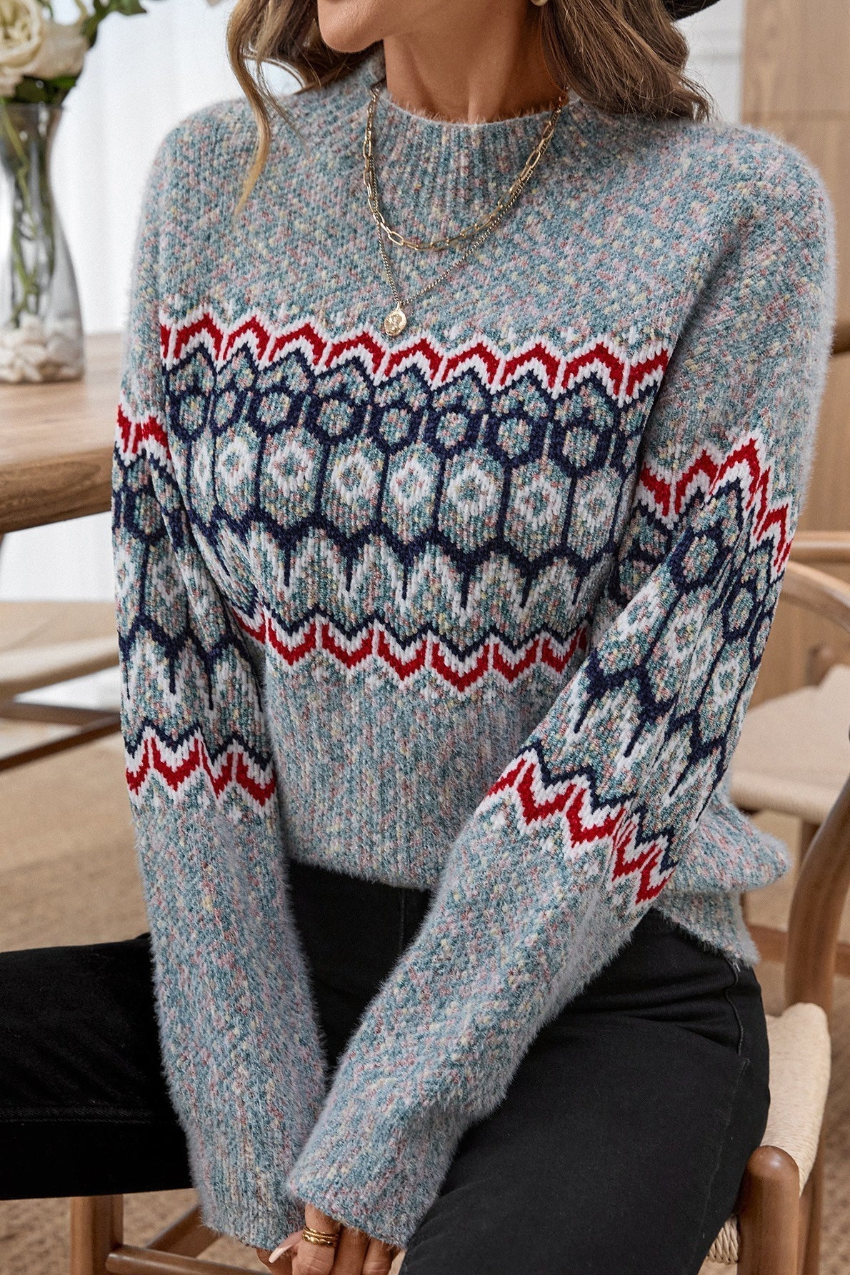 Pullover Damen mit geometrischem Muster und lockerer Passform - J&B - 1 - Jasminaboutique.com