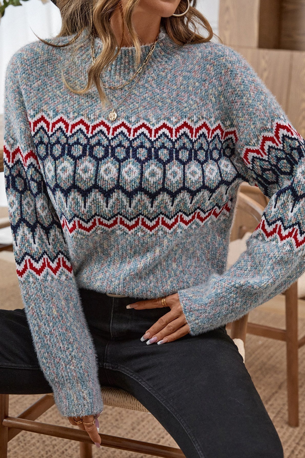Pullover Damen mit geometrischem Muster und lockerer Passform - J&B - 4 - Jasminaboutique.com