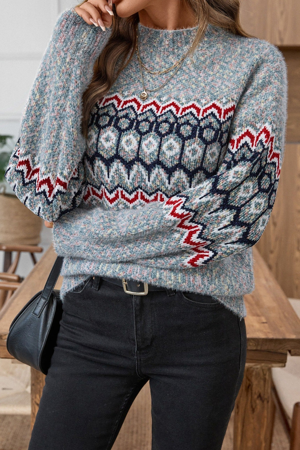 Pullover Damen mit geometrischem Muster und lockerer Passform - J&B - 5 - Jasminaboutique.com
