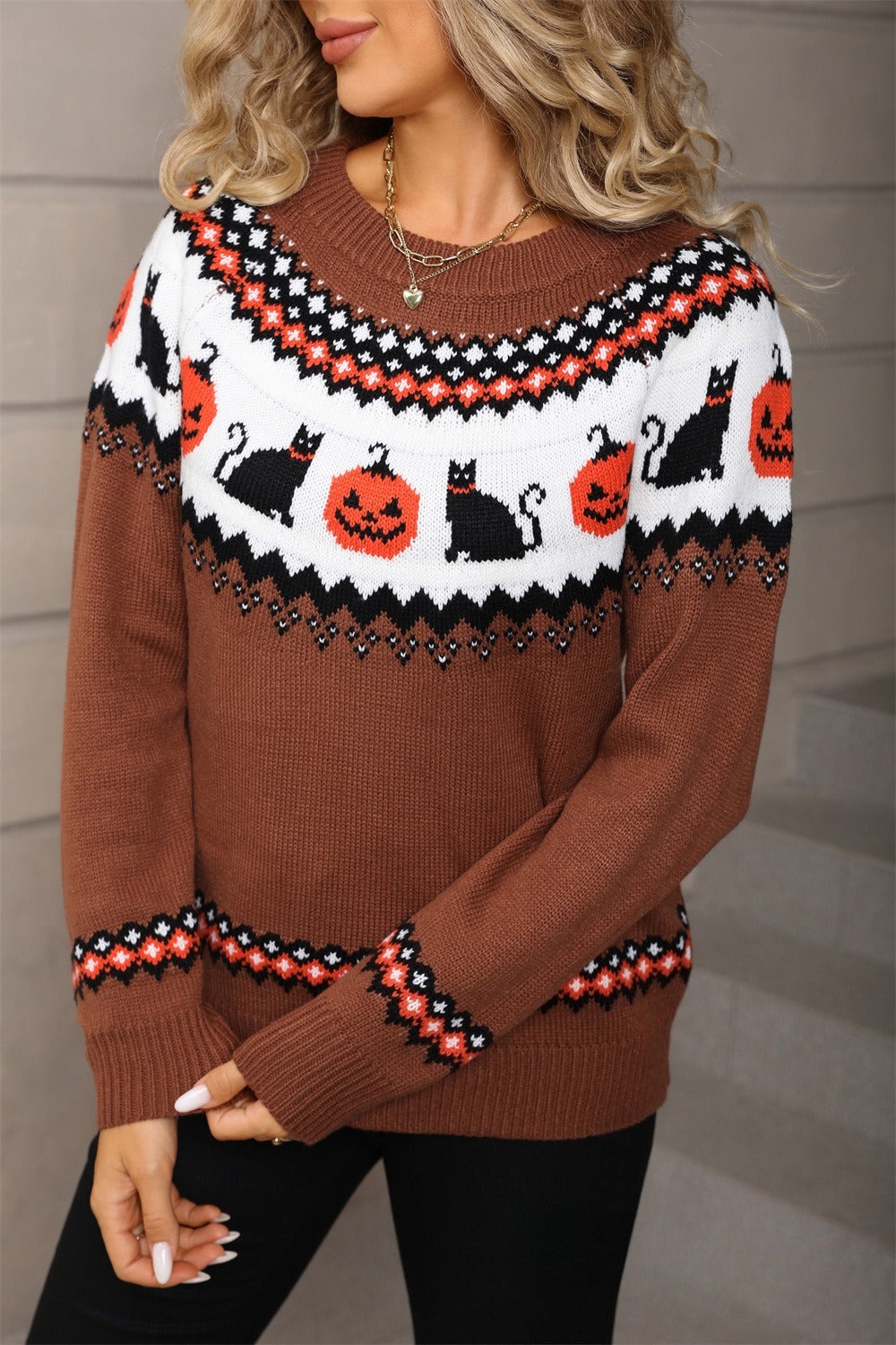 Pullover Damen mit Halloween-Motiv und Rundhalsausschnitt - J&B - 1 - Jasminaboutique.com