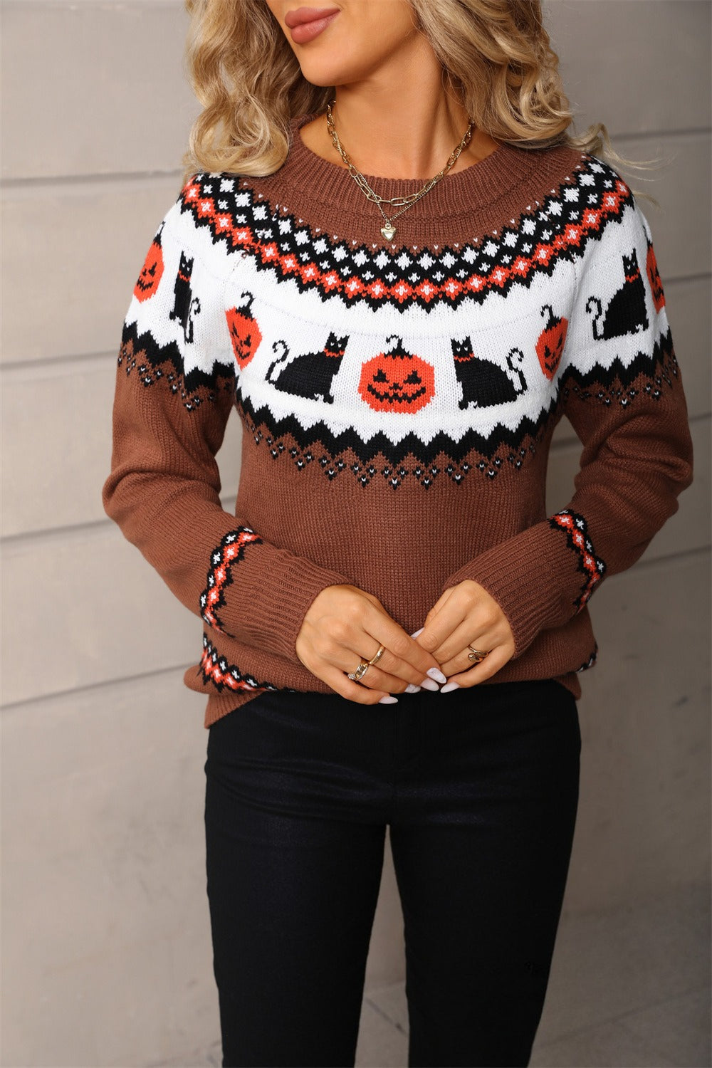 Pullover Damen mit Halloween-Motiv und Rundhalsausschnitt - J&B - 2 - Jasminaboutique.com