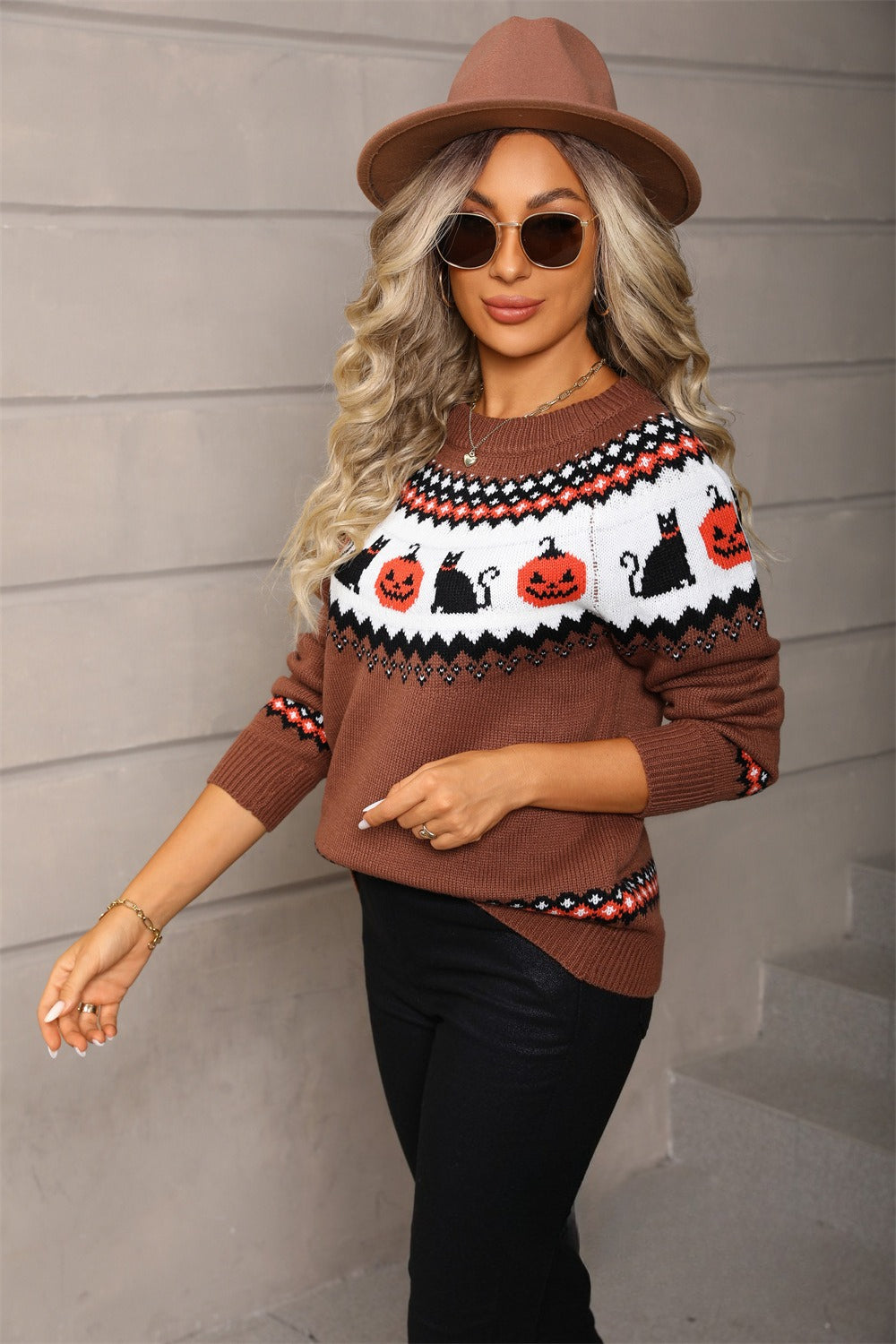 Pullover Damen mit Halloween-Motiv und Rundhalsausschnitt - J&B - 7 - Jasminaboutique.com