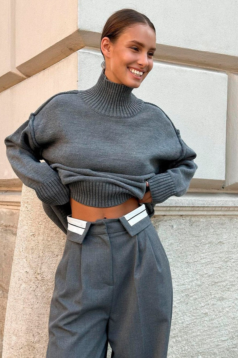 Pullover Damen mit Stehkragen und lockerer Passform - J&B - 2 - Jasminaboutique.com
